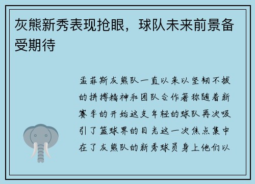 灰熊新秀表现抢眼，球队未来前景备受期待