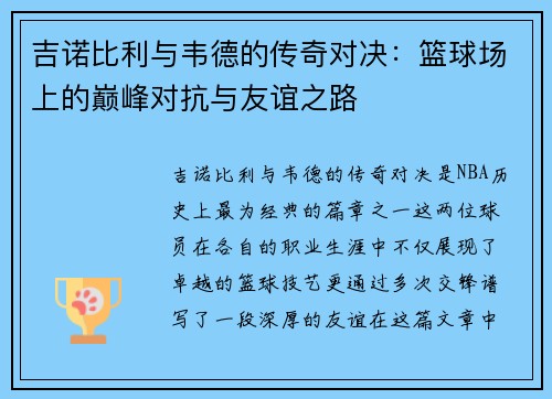 吉诺比利与韦德的传奇对决：篮球场上的巅峰对抗与友谊之路