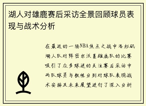 湖人对雄鹿赛后采访全景回顾球员表现与战术分析
