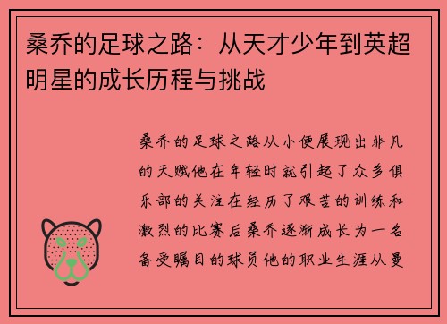 桑乔的足球之路：从天才少年到英超明星的成长历程与挑战