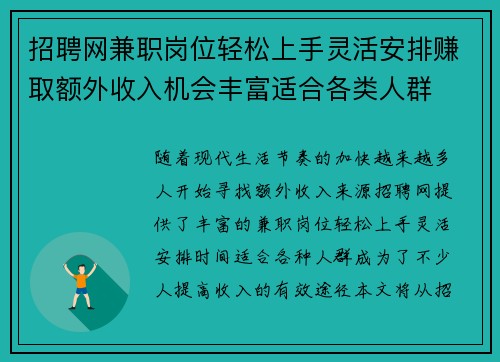 招聘网兼职岗位轻松上手灵活安排赚取额外收入机会丰富适合各类人群