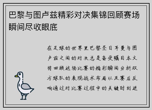 巴黎与图卢兹精彩对决集锦回顾赛场瞬间尽收眼底